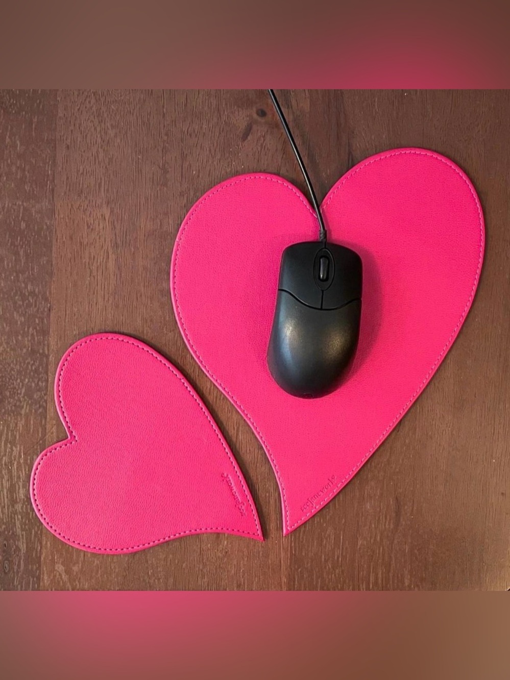 SeeJaneWork Heart Shaped Mouse Pad Set 2 Pc Faux Leather Office Desk Accessories